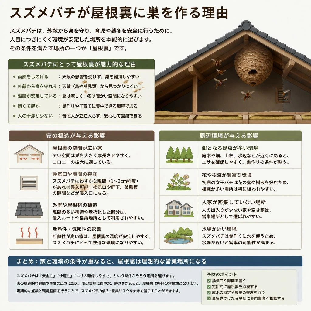なぜ屋根裏に巣を作るのか？